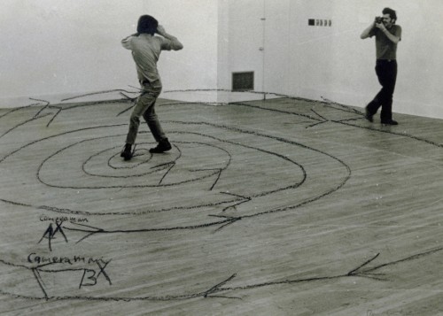 Dan Graham. Two Correlated Rotations, 1969. Black and white photograph, 74 x 86 cm. Courtesy Lisson Gallery, London.