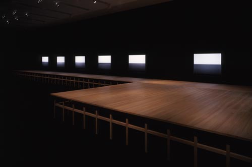 Hiroshi Sugimoto. View of Seascapes in the gallery set around the Noh performance stage. Copyright Hiroshi Sugimoto.