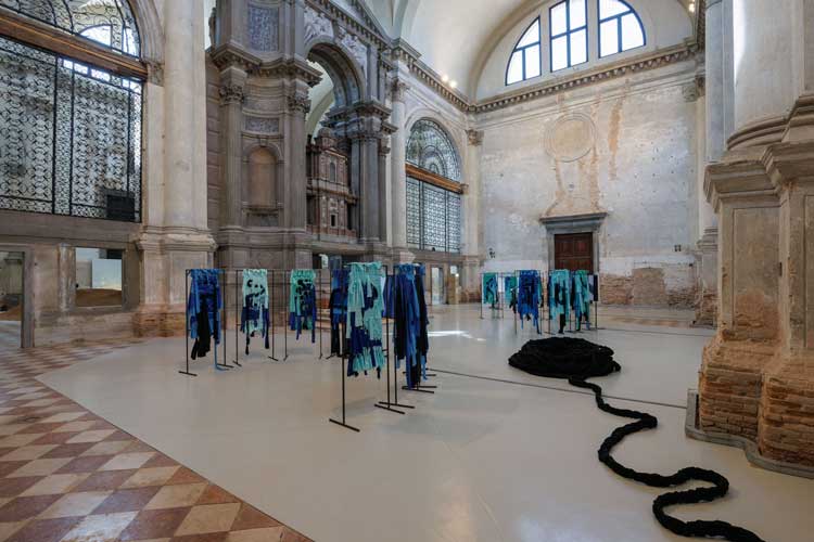 Verena Melgarejo Weinandt, Weaving Connections, 2026. Exhibition view, Tide of Returns, Ocean Space, Venice. Commissioned and produced by TBA21–Academy. Photo: Jacopo Salvi.