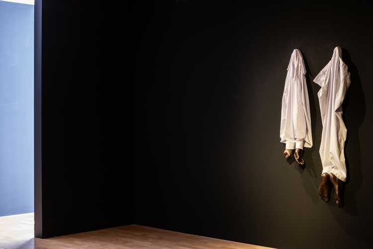 Amol K Patil, Who is invited to the city?, 2026. Part of The Dead Don’t Go Until We Do, 2026. Exhibition view, Talbot Rice Gallery, the University of Edinburgh. Photo: Sally Jubb.