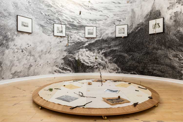 Kang Seung Lee, Erasure held like a fierce lantern, 2026. Part of The Dead Don’t Go Until We Do, 2026. Exhibition view, Talbot Rice Gallery, the University of Edinburgh. Photo: Sally Jubb.