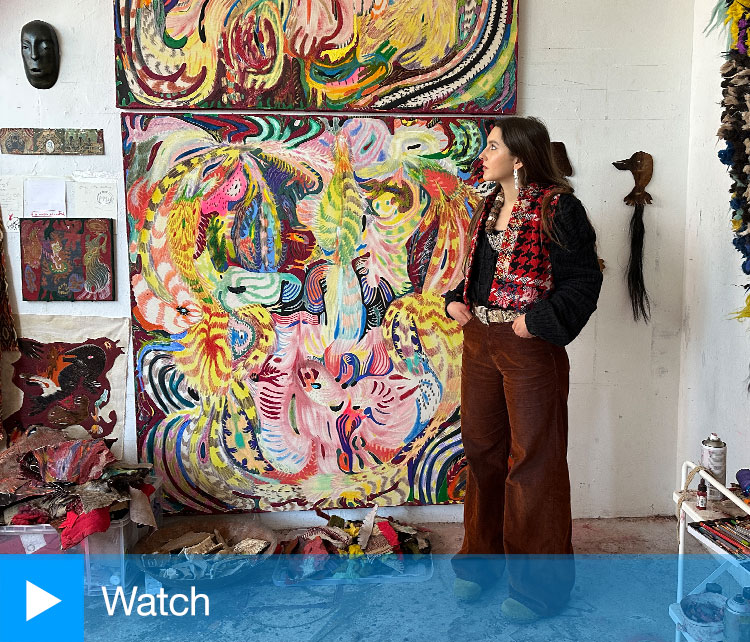 Melania Toma speaking to Studio International at her south-east London studio, March 2026. Photo: Martin Kennedy.