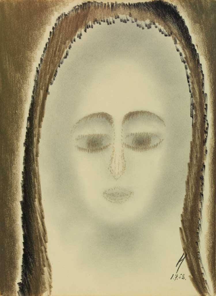 Aleksandra Ionowa, Untitled, 1959. Coloured pencil and graphite on paper. Collection of The College of Psychic Studies. Photo: Siyu Chen Lewis.