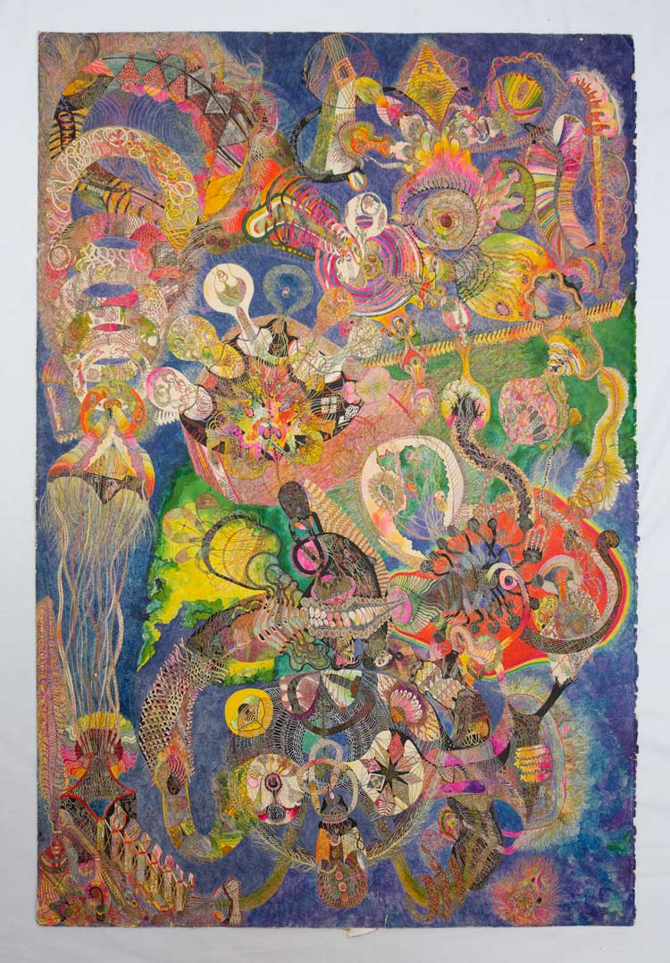 Ann Churchill, Large Blue Drawing, 1974–76. Ink on paper, 67.8 x 101.6 cm. Courtesy the artist. Photo: David Bebber.