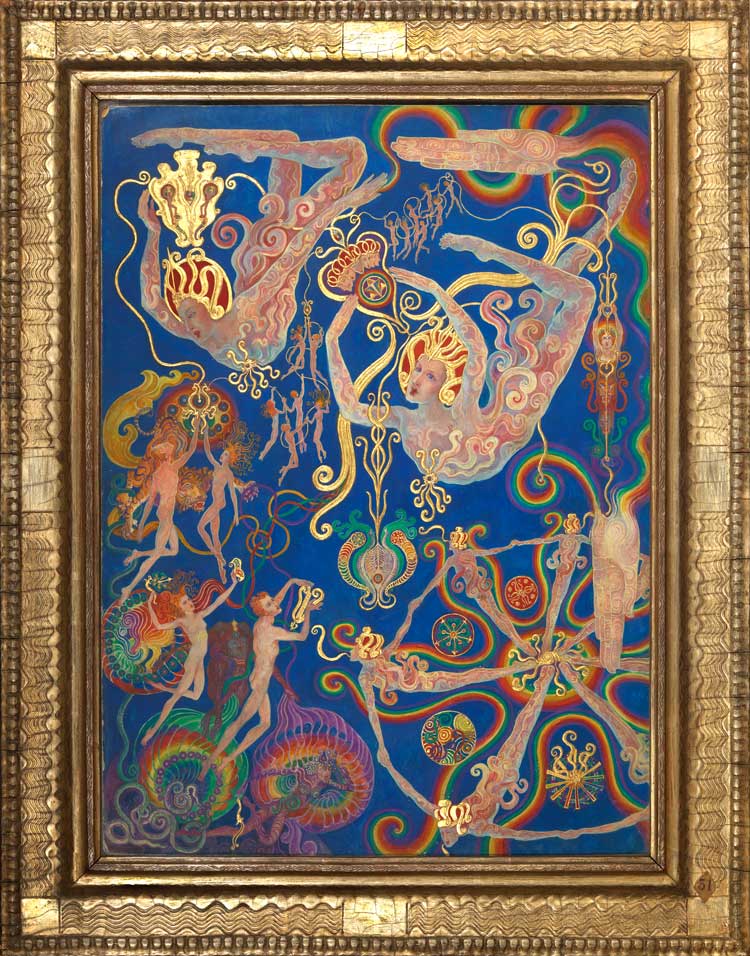 Ethel Le Rossignol, The Creative Power Of The Spirit, No.31 of a A Goodly Company’series, 1920–33. Gouache and gilding on card. Photo: Siyu Chen Lewis.
Collection of The College of Psychic Studies