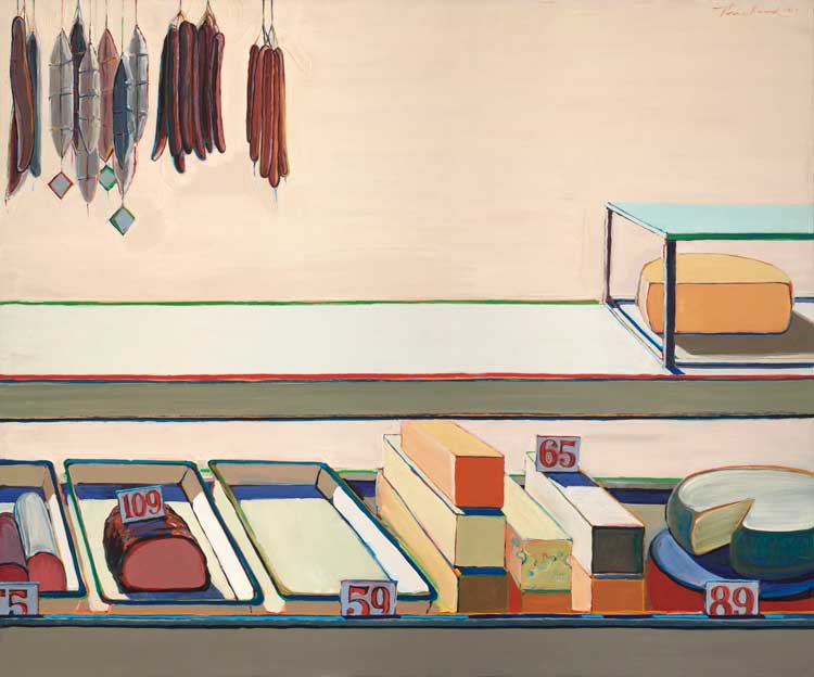 Wayne Thiebaud, Delicatessen Counter, 1963. Oil on canvas, 153.7 x 185.4 cm, Private Collection. © Wayne Thiebaud / VAGA at ARS, NY and DACS, London 2025. Image: Julia Featheringill Photo.