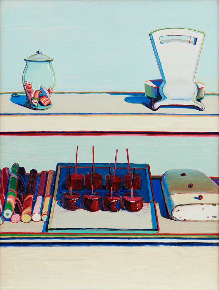 Wayne Thiebaud, Candy Counter, 1969. Oil on canvas, 120.7 x 91.8 cm. Private Collection © Wayne Thiebaud / VAGA at ARS, NY and DACS, London 2025