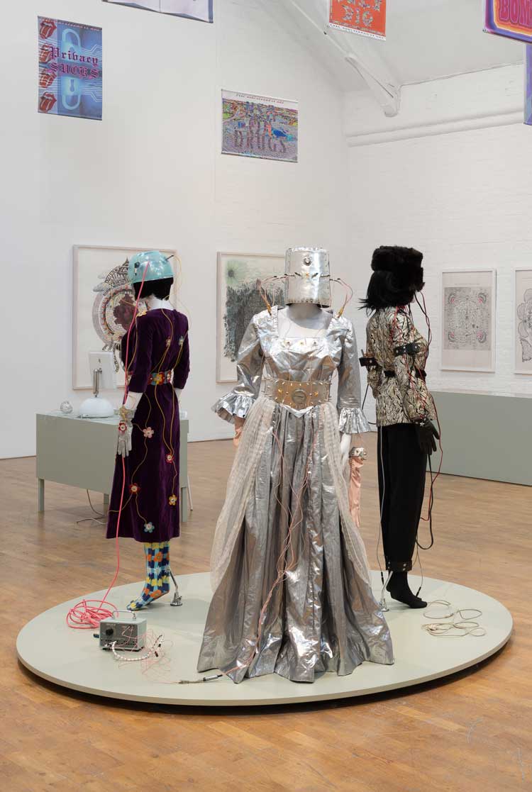 Rosalind Brodsky’s Electronic Time Travelling Costumes, installation view, Suzanne Treister: Prophetic Dreaming, Modern Art Oxford. Photo: Rob Harris.