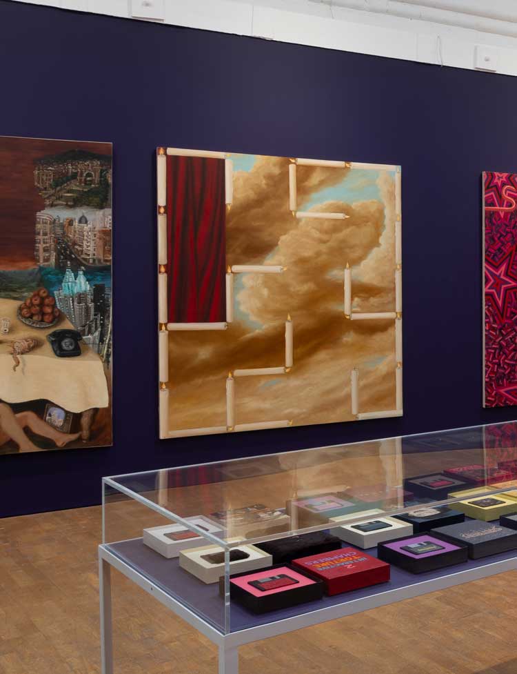 A Simple Maze, 1988 (centre), installation view, Suzanne Treister: Prophetic Dreaming, Modern Art Oxford. Photo: Rob Harris.
