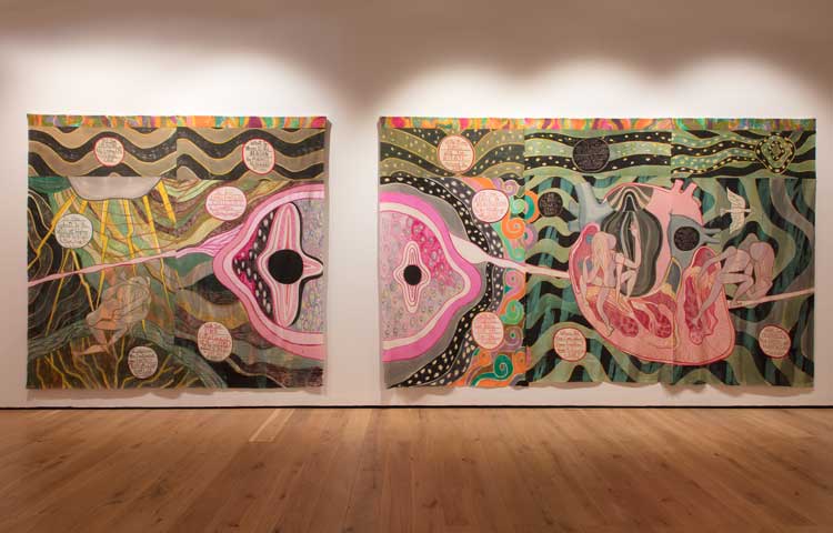 Emma Talbot: How We Learn to Love, installation view, Compton Verney, 2025. Photo: Jamie Woodley © Jamie Woodley and Compton Verney.