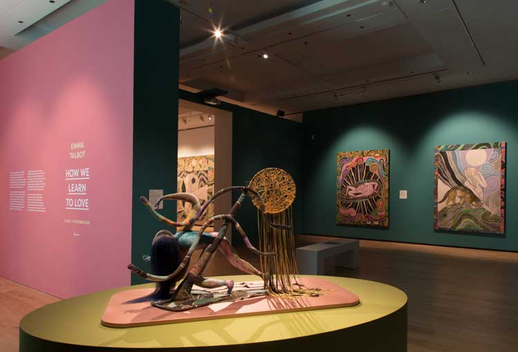 Emma Talbot: How We Learn to Love, installation view, Compton Verney, 2025. Photo: Jamie Woodley © Jamie Woodley and Compton Verney.