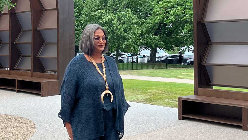 Marina Tabassum at the opening of A Capsule in Time, Serpentine Pavilion, London, 2025. Photo: Veronica Simpson.