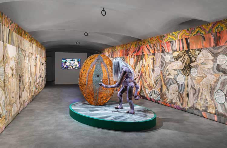 Emma Talbot, The Age, 2022, installation view, Time for Women! Empowering Visions in 20 Years of the Max Mara Art Prize for Women, Firenze, Palazzo Strozzi, Strozzina, 2025. Photo: Ela Bialkowska, OKNO Studio. Courtesy Fondazione Palazzo Strozzi, Firenze.