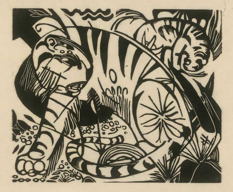 Franz Marc, Tiger, 1912. Woodcut.
© Kupferstichkabinett, Staatliche Museen zu Berlin / Dietmar Katz.