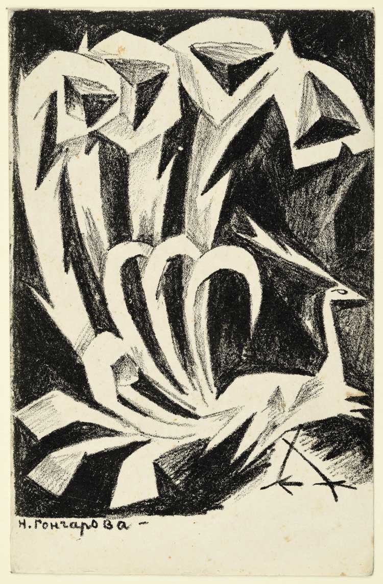 Natalja Goncharova, White Peacock, 1911. Lithograph. Photo: Staatliche Museen zu Berlin, Kupferstichkabinett / Dietmar Katz. © VG Bild-Kunst, Bonn 2025.