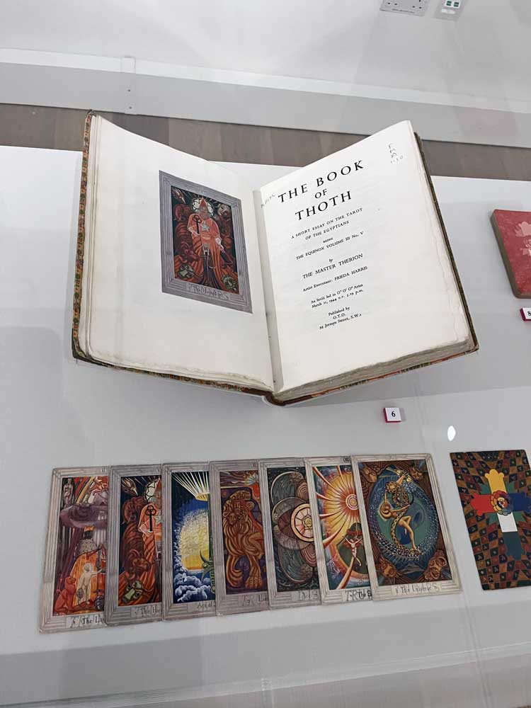 The Book of Thoth, original manuscript by Frieda Harris. Installation view, Tarot: Origins & Afterlives, Warburg Institute, London, 2025. Photo: Veronica Simpson.