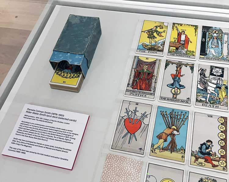 Pamela Colman Smith, tarot deck, 1909. Installation view, Tarot: Origins & Afterlives, Warburg Institute, London, 2025. Photo: Veronica Simpson.