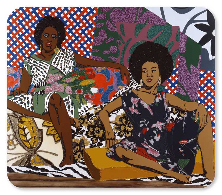 Mickalene Thomas, A Moment’s Pleasure #2, 2008. Rhinestones, acrylic and enamel on wood panel, 72 x 84 in (183 x 213.4 cm). © Mickalene Thomas.