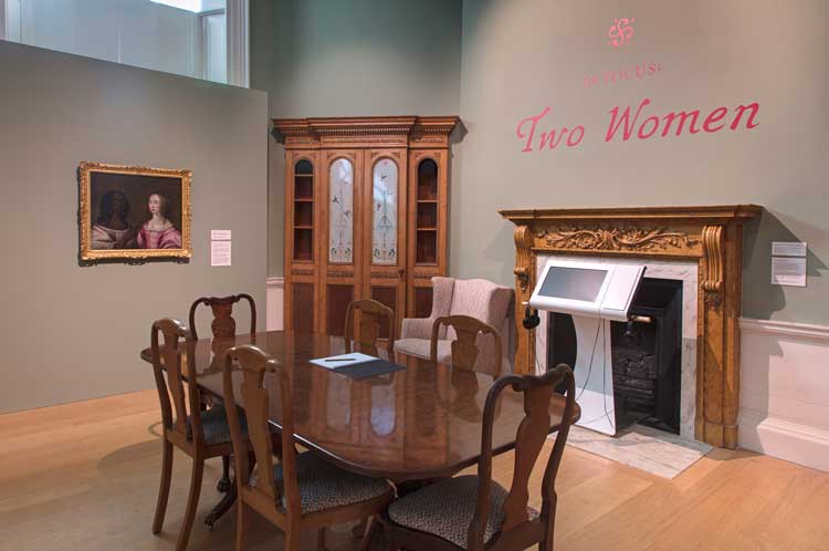 Two Women Wearing Cosmetic Patches, installation view, Compton Verney, Warwickshire, 2024. Image courtesy of Compton Verney.