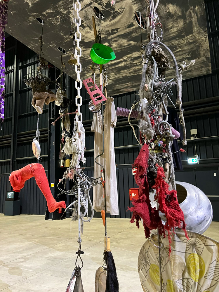 Detail with leg of Ballet des Pauvres, 1961. Installation view, Pirelli HangarBicocca, Milan, 2024. Photo: Veronica Simpson.