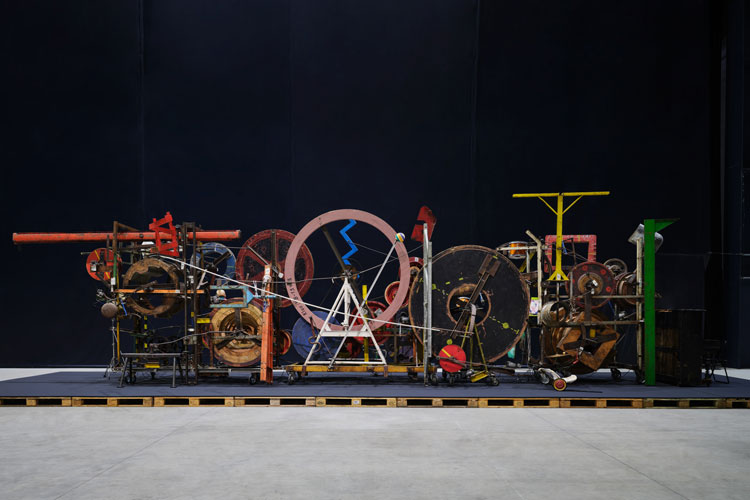 Jean Tinguely. Méta-Maxi, 1986. Installation view, Pirelli HangarBicocca, Milan, 2024. On loan from the Mercedes Benz Art Collection. Courtesy Pirelli HangarBicocca, Milan. Jean Tinguely © SIAE, 2024. Photo: Agostino Osio.