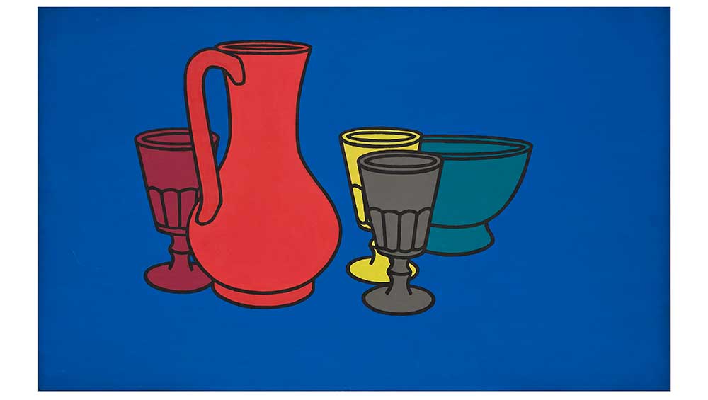 Patrick Caulfield, Coloured Still Life, 1967. Acrylic on panel, 56 x 89 cm. Accepted in lieu of Inheritance Tax by HM Government from the estate of MJ Long / Wilson and allocated to Pallant House Gallery (2021).