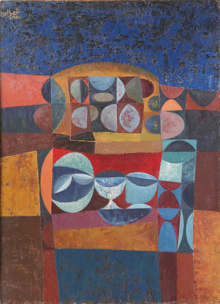 Anwar Jalal Shemza, Still Life, 1957. Oil on fibreboard. Estate of Anwar Jalal Shemza.