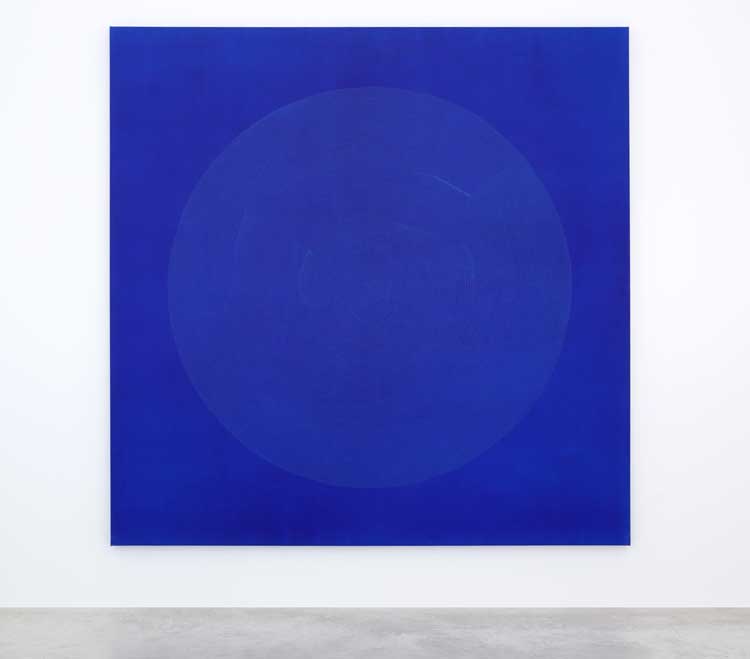 Waqas Khan, The Blue Circle, 2023. Ink on canvas, 244 x 244 cm. Image courtesy of the artist and Axel Vervoordt. Photo: Jan Liégeois.