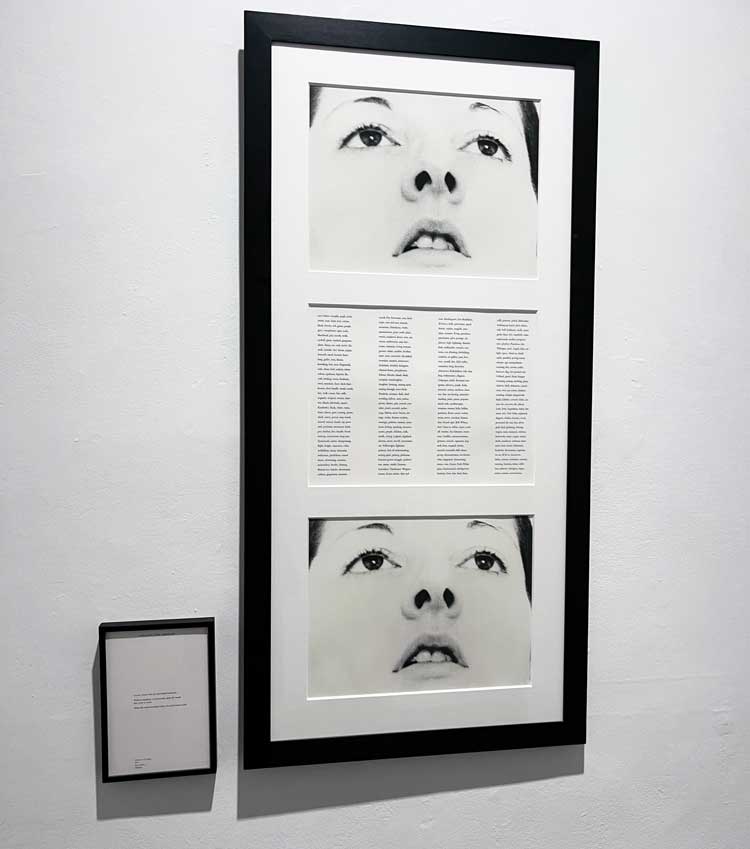 Marina Abramović, Freeing the Memory, 1975. Framed black and white photograph with framed letter press text panel, 124.5 x 61 cm. Installation view, Take a Breath, IMMA – Irish Museum of Modern Art, Dublin, 14 June 2024 - 17 March 2025. Photo: Veronica Simpson.