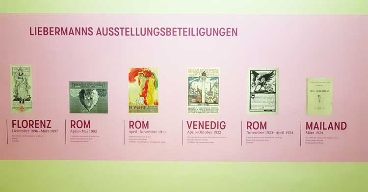 Exhibition wall showing the Italian exhibitions that Max Liebermann participated in. Photo: Sabine Schereck.