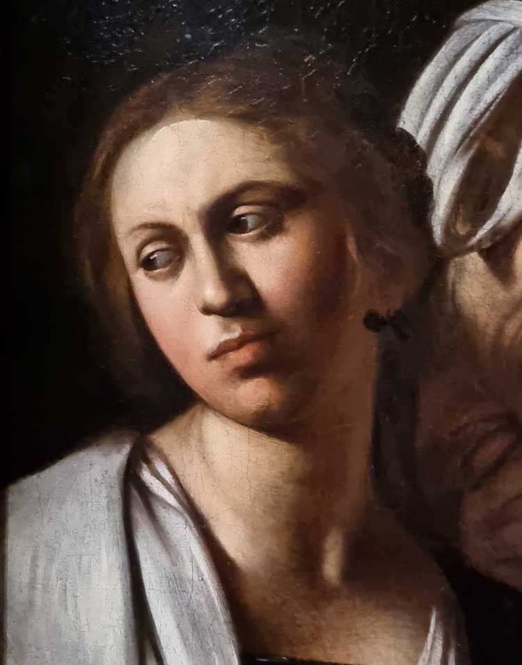 Michelangelo Merisi da Caravaggio, 1571-1610 (detail). Salome receives the Head of John the Baptist, about 1609-10. Oil on canvas, 91.5 × 106.7 cm. © The National Gallery, London.