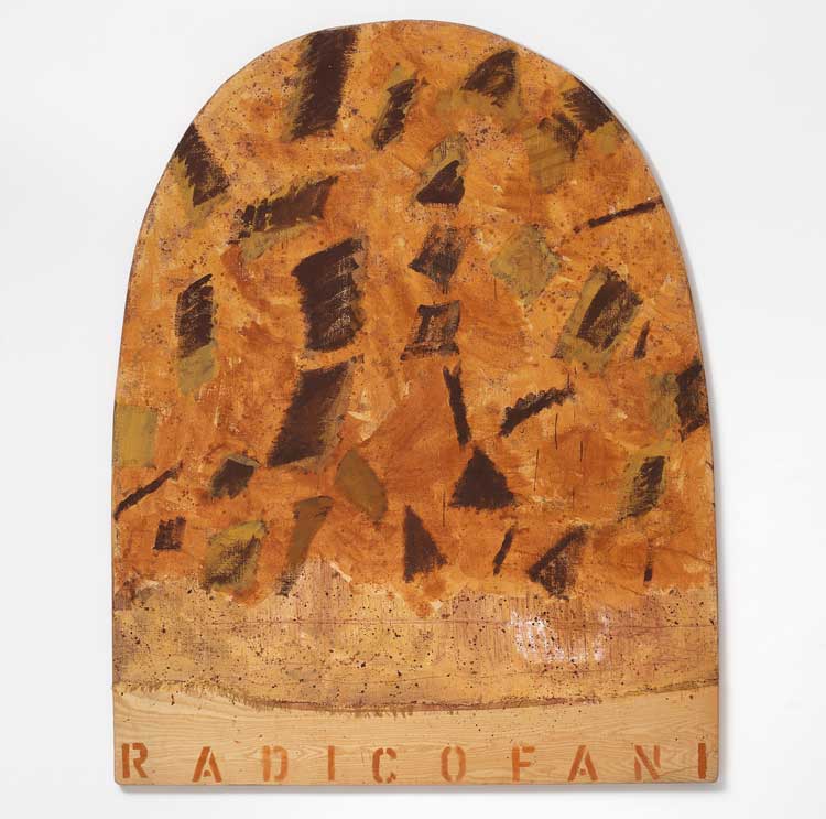 Joe Tilson, Le Crete Senesi, Radicofani, 1993, mixed media on canvas on wood relief, 205 x 175 cm. Marlborough Gallery, London. Photo: Mark Dalton. Page 145 in book. © Joe Tilson. All Rights Reserved, DACS 2023.
