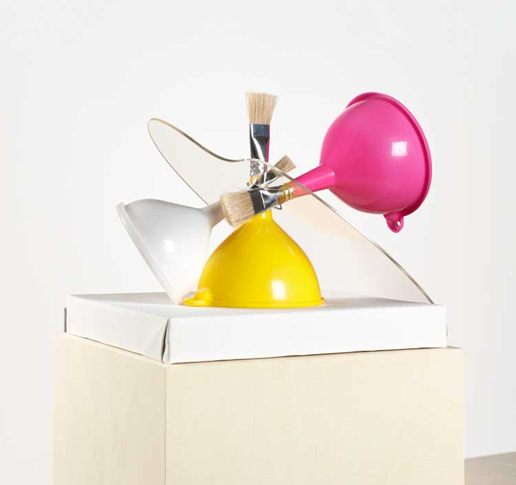 Goran Trbuljak. Sketch for sculpture, 2019. Paint brushes, funnels, painter's palette, canvas, 33 x 34 x 31 cm. Photo: Carlo Favero.