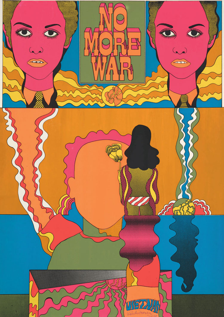 Tanaami Keiichi (b1936). No More War, 1968 (detail shown above). Silk screen print on paper, 103 x 72.8 cm. © Tanaami Keiichi, courtesy of NANZUKA.