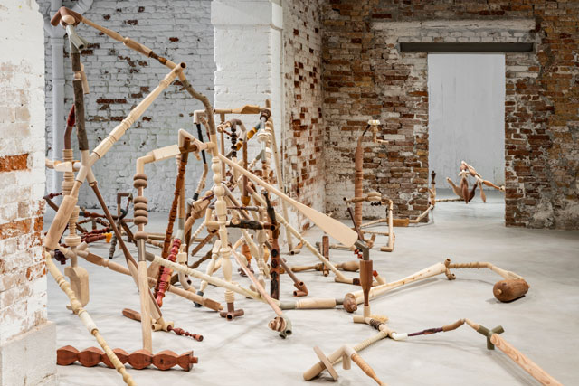 Negotiated Differences (detail), carved wood and 3D-printed forms in wood, metal, and plastic, dimensions variable. Installation view of Shirley Tse: Stakeholders, Hong Kong in Venice, 2019. Courtesy of M+ and the artist. Photo: Ela Bialkowska, OKNOstudio.