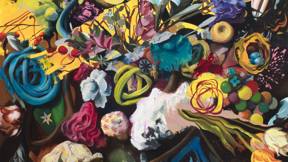 Keith Tyson. Ikebana - Waterfall Stage (Boss Level), 2018. Oil on aluminium, 247.7 x 171.5 cm (97 1/2 x 67 1/2 in) (framed). © Keith Tyson. Courtesy of the artist and Hauser & Wirth.