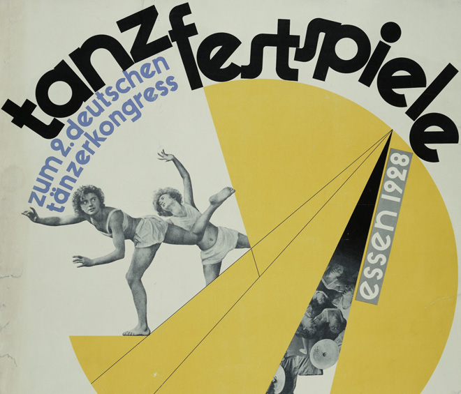 Max Burchartz. Tanzfestspiele zum 2. Deutschen tänzerkongress Essen 1928 (Dance Festival at the Second German Dance Congress) poster, 1928. Printed by F. W. Rohden, Essen. Photolithograph. The Museum of Modern Art, New York, Purchase Fund, Jan Tschichold Collection, 326.1937. Digital Image © The Museum of Modern Art/Licensed by SCALA / Art Resource, NY. © 2018 Artist Rights Society (ARS), New York / VG Bild-Kunst, Bonn.