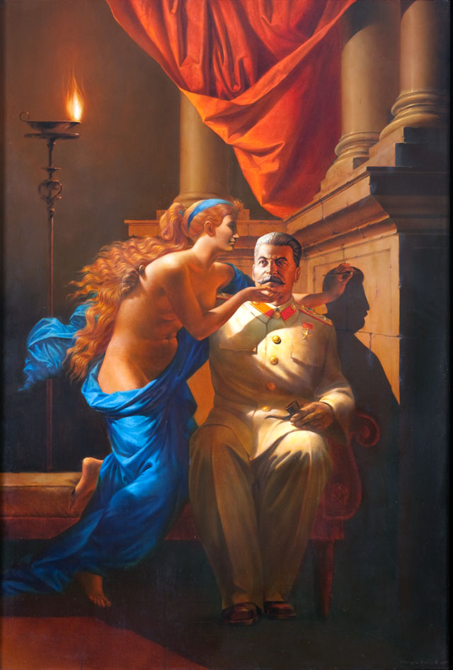 Vitaly Komar and Alexander Melamid. The Origins of Socialist Realism from the series Nostalgic Socialist Realism, 1982-1983. Oil on canvas. Norton and Nancy Dodge Collection of Nonconformist Art from the Soviet Union at the Zimmerli Art Museum at Rutgers. Photograph: Peter Jacobs.