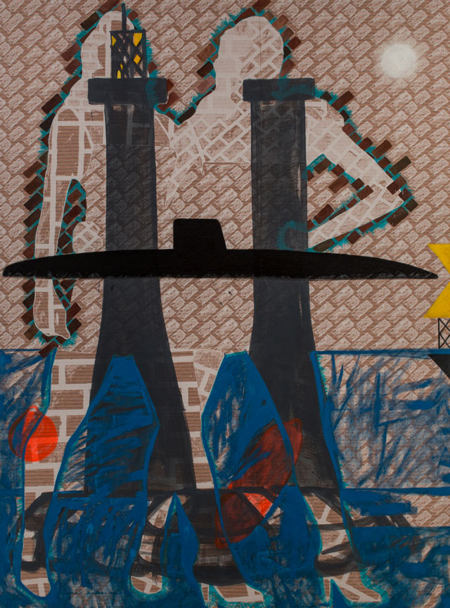 Caragh Thuring. Between McAlpine and Polaris, 2016. Oil, bitumen, spray paint, graphite powder, pigment on cotton and linen, 222.1 x 164.7 cm (87 1/2 x 64 7/8 in).