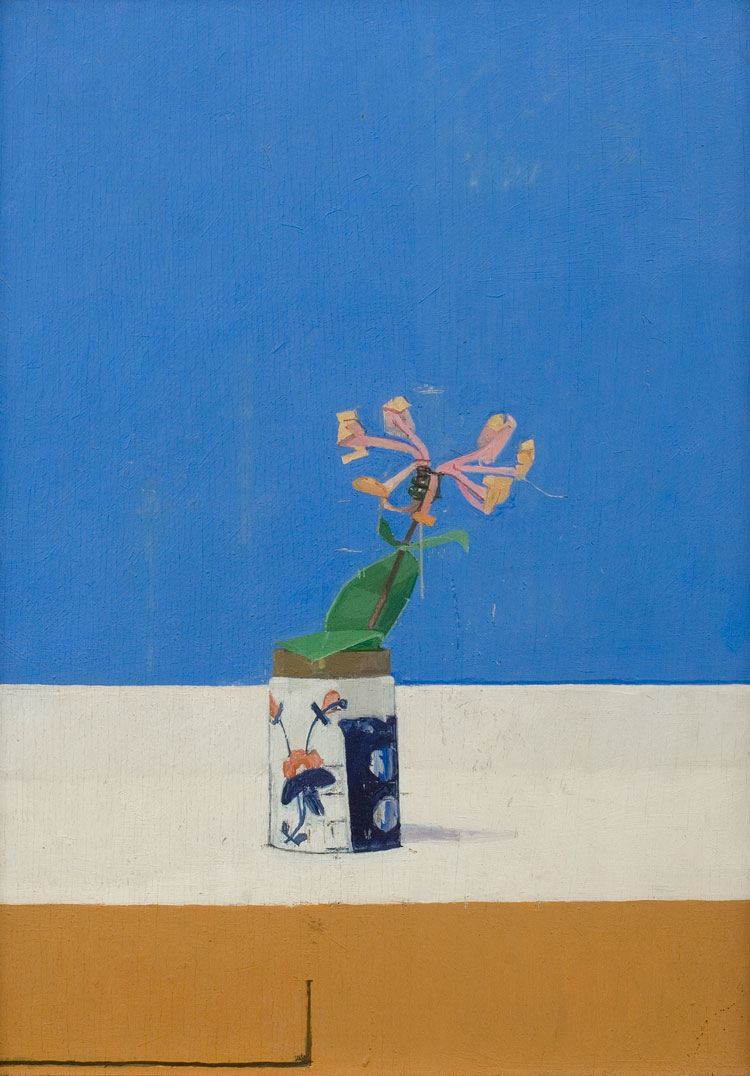Euan Uglow, Still Life with Honeysuckle, 1968. Oil on panel. Image courtesy Piano Nobile, London. © The estate of Euan Uglow. All rights reserved 2025 / Bridgeman Images.