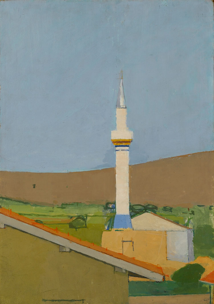 Euan Uglow, The Mosque at Çiftlik Köyü, 1966. Oil on board. AC 894, Arts Council Collection, Southbank Centre, London. Image © and courtesy Arts Council Collection, Southbank Centre, London. © The estate of Euan Uglow. All rights reserved 2025 / Bridgeman Images
