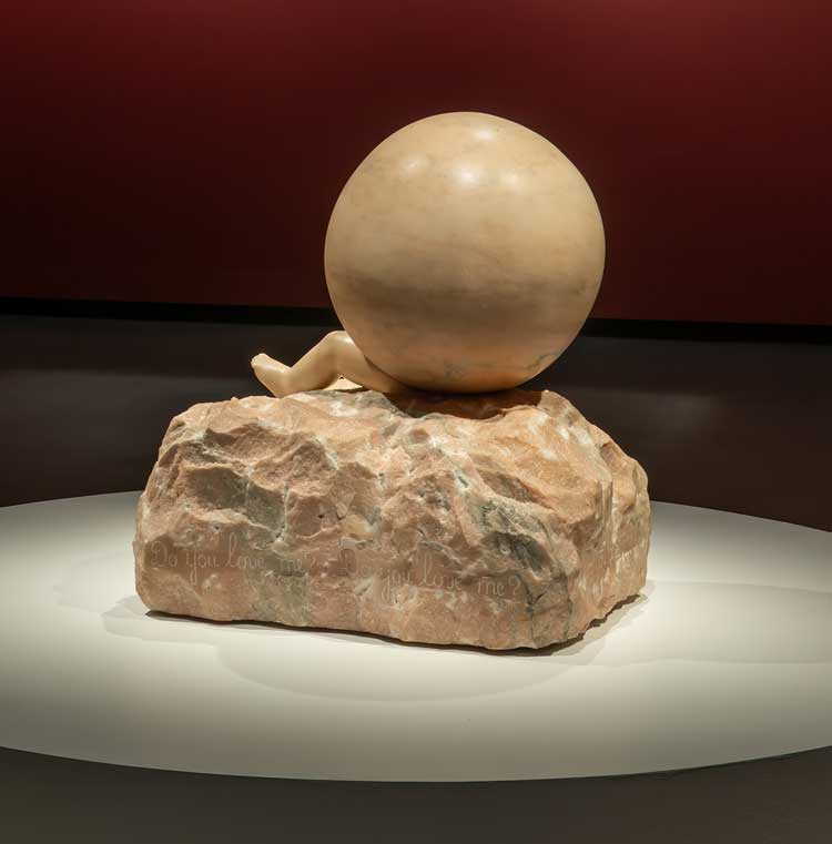 Louise Bourgeois, Untitled (with foot), 1989. Pink marble, 30 x 26 x 21 in. Installation view of Uncanny at the National Museum of Women in the Arts, Washington D.C. 28 February – 10 August 2025. Photo: Kevin Allen Photography for NMWA.