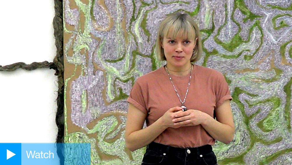 Karolina Albricht at the opening of Unreal City: Abstract Painting in London, Saatchi Gallery, London, 2024. Photo: Martin Kennedy.