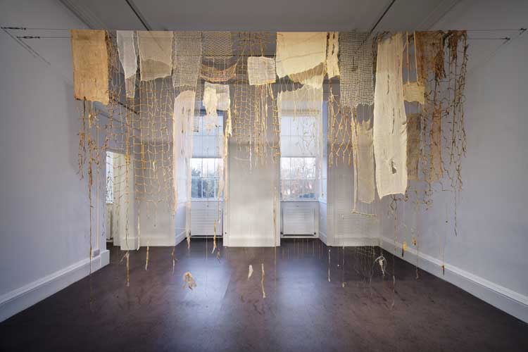 Cecilia Vicuña, Ceremonial dress. Courtesy the artist. Installation view, IMMA, Dublin, 7 November 2025 – 5 July 2026. Photo: Ros Kavanagh.