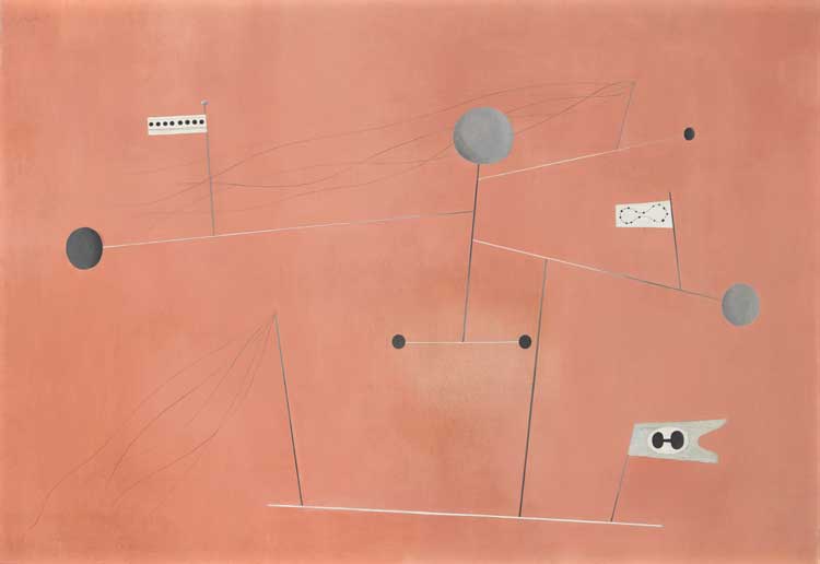 Paule Vézelay. Construction Grey Lines on Pink Ground, 1938. Tate, purchased 1973. © the Estate of Paule Vézelay. Photo: Tate.