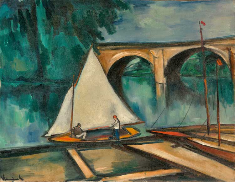 Maurice de Vlaminck. Sailboats, before 1918. Oil on canvas, 64.5 x 80.5 cm. Von der Heydt-Museum Wuppertal. © VG Bild-Kunst, Bonn 2024.