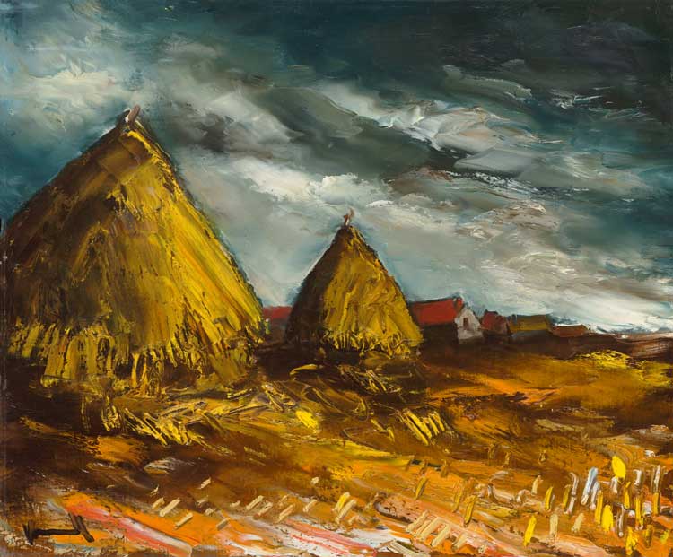 Maurice de Vlaminck. The Grainstacks, 1950. Oil on canvas, 55 x 65 cm. RMN-Grand Palais (Musée d’Orsay), on permanent loan to the Musée des Beaux-Arts de Chartres, bequest of Maurice de Vlaminck’s daughter, Solange Prével-Vlaminck.
© VG Bild-Kunst, Bonn 2024.