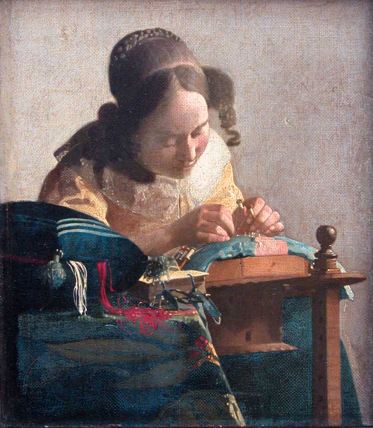 Johannes Vermeer, The Lacemaker, 1666–68. Oil on canvas mounted on panel. Musée du Louvre, Paris.