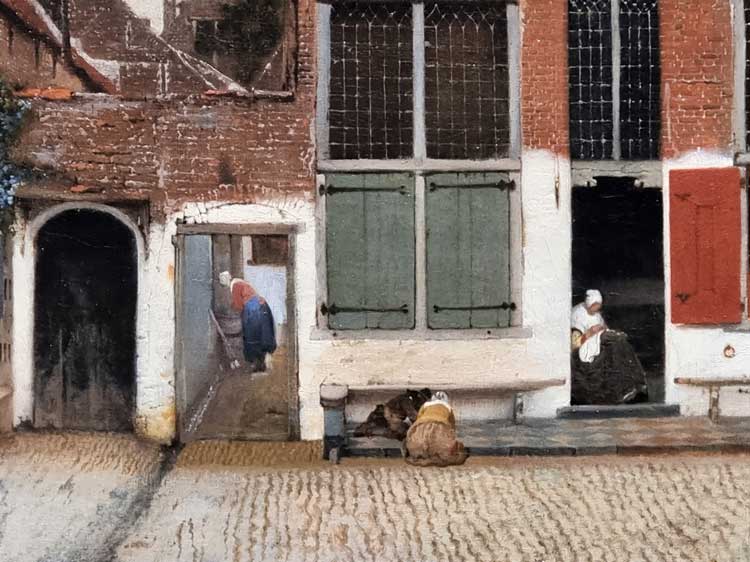Johannes Vermeer, The Little Street, c1658-9 (detail). Installation view, Rijksmuseum, Amsterdam, 2023. Photo: Juliet Rix.