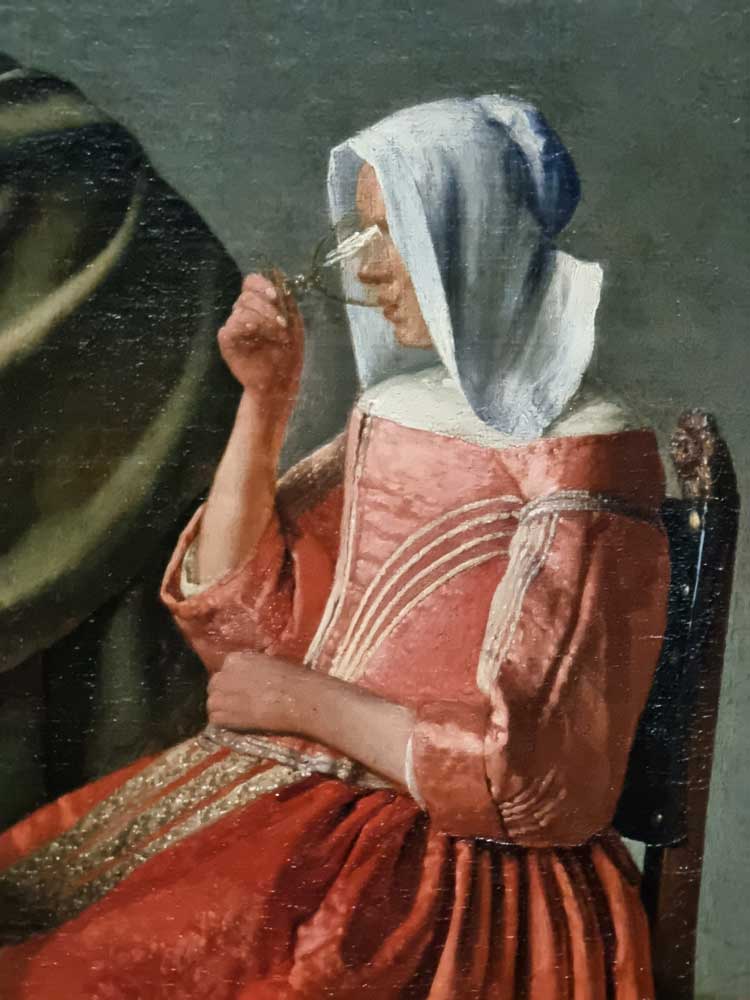 Johannes Vermeer, The Glass of Wine, c1659-61 (detail). Installation view, Rijksmuseum, Amsterdam, 2023. Photo: Juliet Rix.